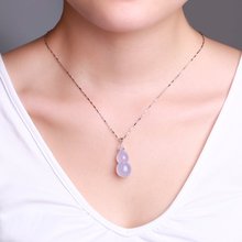 ZOCAI CERTIFIED NATURAL LAVENDER CHALCEDONY 18K WHITE GOLD CARVED GOURD PENDANT JEWLERY ARTICLES 4 NECKLACE FREE