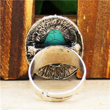 Vintage Look Tibet Alloy Antique Silver Plated Millet Oval Turquoise Bead Adjustable Ring R302