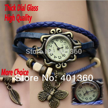 Прямая поставка 6 цветов в исходном высокое качество женщины натуральная кожа винтаж часы браслет наручные часы бабочка лист