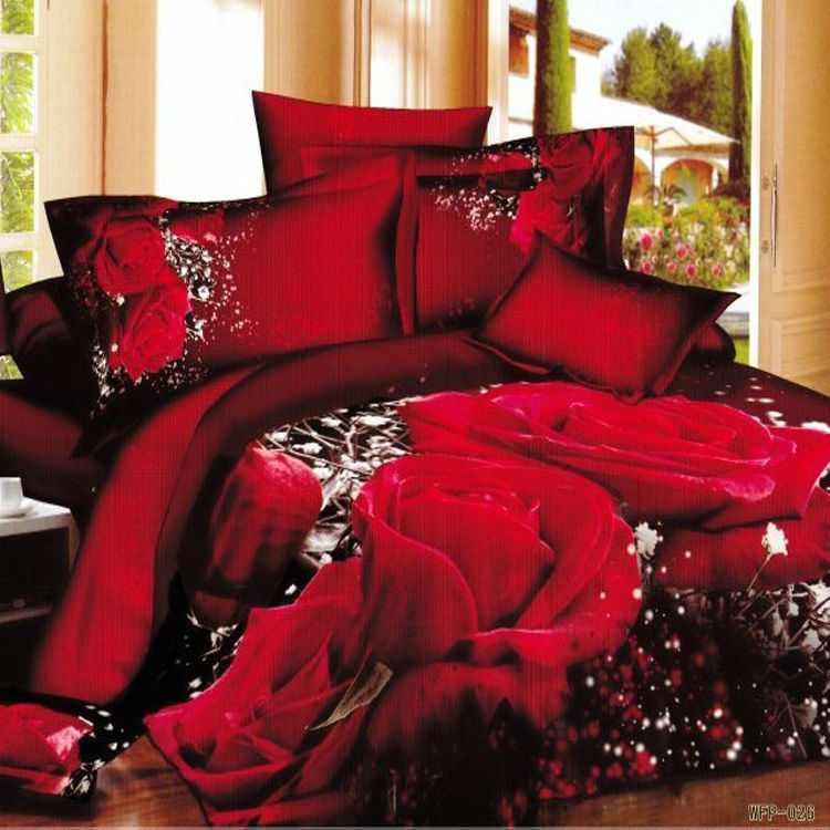 red Rose 4pc unique bedding set queen bed sheet Linen Duvet/Comforter ...