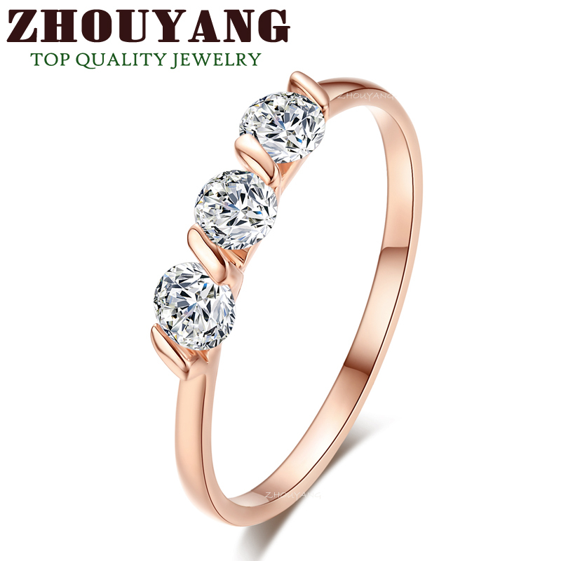 Top Quality Concise Crystal Ring 18K Rose Gold Plated Austrian Crystals Full Sizes Wholesale ZYR067 ZYR068