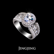 One Oval Shape cut 2carat Swiss Cubic Zirconia and Channel Mounting Halo Marriage Ring Jingjing JR005D