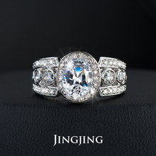 One Oval Shape cut 2carat Swiss Cubic Zirconia and Channel Mounting Halo Marriage Ring Jingjing JR005D