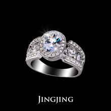 One Oval Shape cut 2carat Swiss Cubic Zirconia and Channel Mounting Halo Marriage Ring Jingjing JR005D