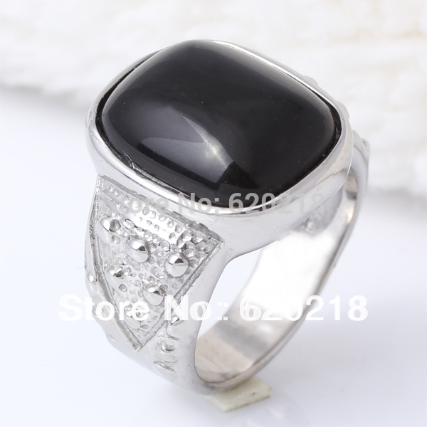 Stainless Steel Fancy Black Semi Precious Stone Ring Costume Jewellery ...