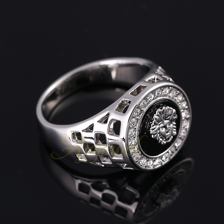 Size 7 12 New Man Ring 18K White Gold Plated Cool Black Stone Men Jewelry Fashion