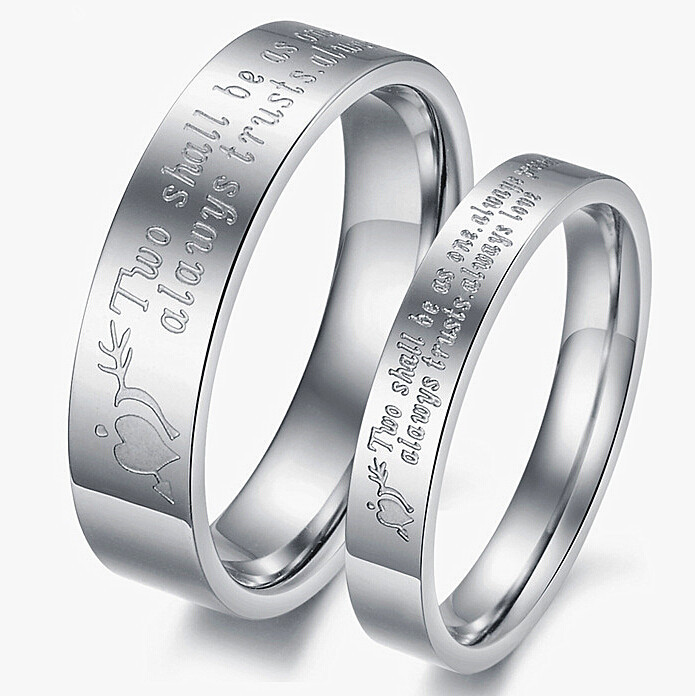 Korean fashion style stone mandrel ring titanium steel couple rings heart alliances of marriage family look