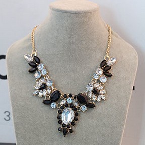 Black Shourouk Flower Gem Design Gold Choker Collar Statement Necklaces Pendants 2014 New Fashion Jewelry Women