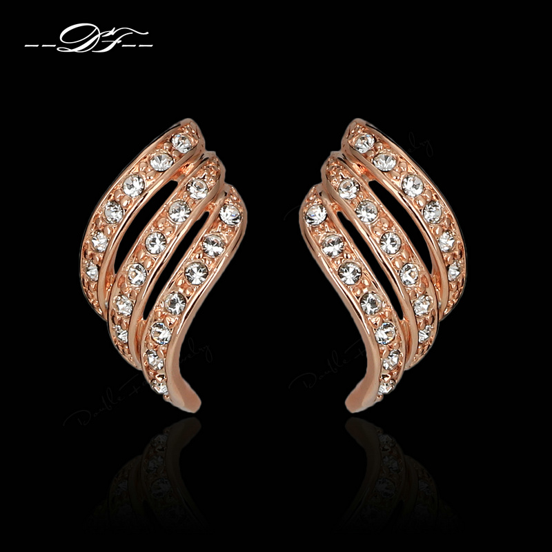 Vintage CZ Diamond Elegant Stud Earrings Wholesale 18K Gold Plated Crystal Fashion Wing Party Jewelry For
