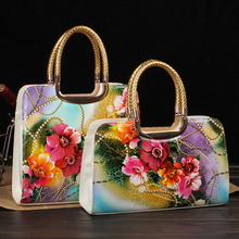 Bag female flower print japanned leather bag oil painting shaping women’s handbag vintage bag handbag messenger bag