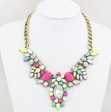 free shipping 2014 Brand colorful Crystal Flower Choker Chain Neon Bib Statement Necklace For Women necklaces