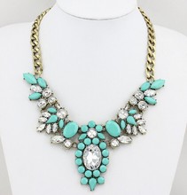 free shipping 2014 Brand colorful Crystal Flower Choker Chain Neon Bib Statement Necklace For Women necklaces