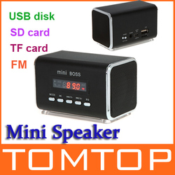 HIFI Mini Speaker MP3 Player Amplifier Micro SD TF Card USB Disk Computer Speaker with FM Radio Silver/Black Free Shipping(China (Mainland))