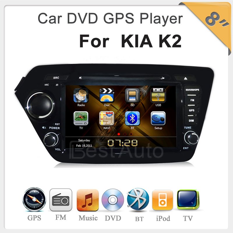 car DVD player with GPS,TV,IPOD,Bluetooth,Radio,USB,SD car radio player 8'' Car DVD Player for KIA K2(China (Mainland))