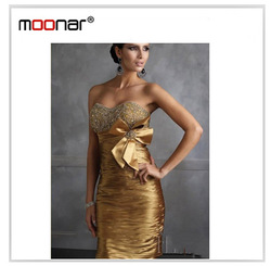 Gold Dresses Strapless bowknot Evening Party Prom Ball Formal Gowns Mini Slim Cocktail Dress LF073(China (Mainland))