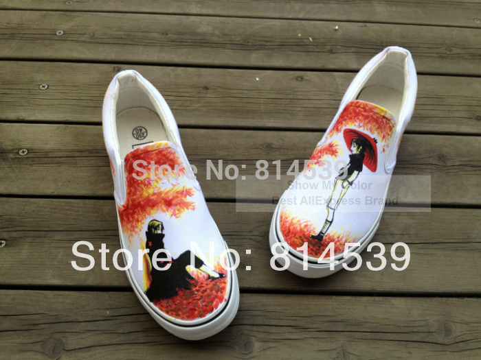 Naruto Uchiha Sasuke Canvas Shoes Hand Painted Fashion Slip On Sneakers