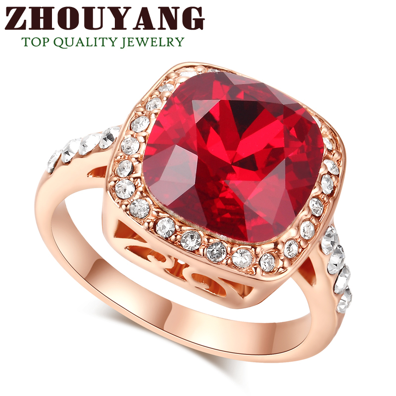 Top Quality ZYR058 Ruby Crystal Ring 18K Rose Gold Plated Ring Austrian Crystals Full Sizes Wholesale