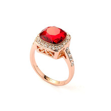 Top Quality ZYR058 Ruby Crystal Ring 18K Rose Gold Plated Ring Austrian Crystals Full Sizes Wholesale
