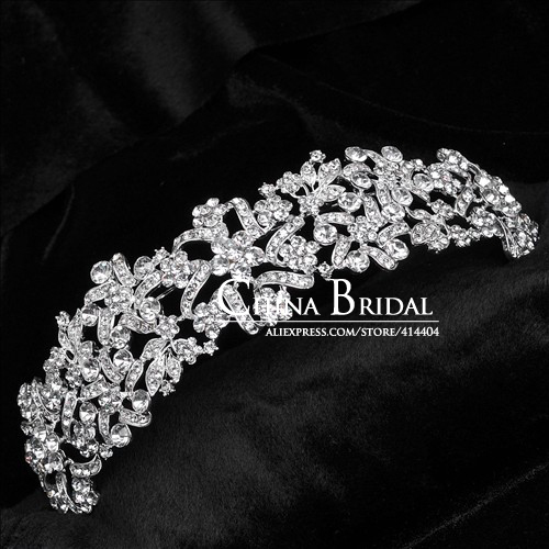 Rhinestone Crown Hairband Vintage Crystal Bridal Tiara Wedding Accessory Women Party Pageant Flower Jewelry Silver Plated