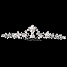 Rhinestone Crown Hairband Vintage Crystal Bridal Tiara Wedding Accessory Women Party Pageant Flower Jewelry Silver Plated