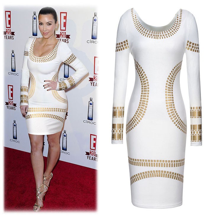 -Celebrity-gold-Print-Long-sleeve-Bodycon-Dress-2014-spring-plus-size ...