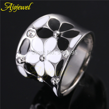 Size 6 9 Beautiful 18K White Gold Plated White Black Pink Enamel Women Rings Flower With