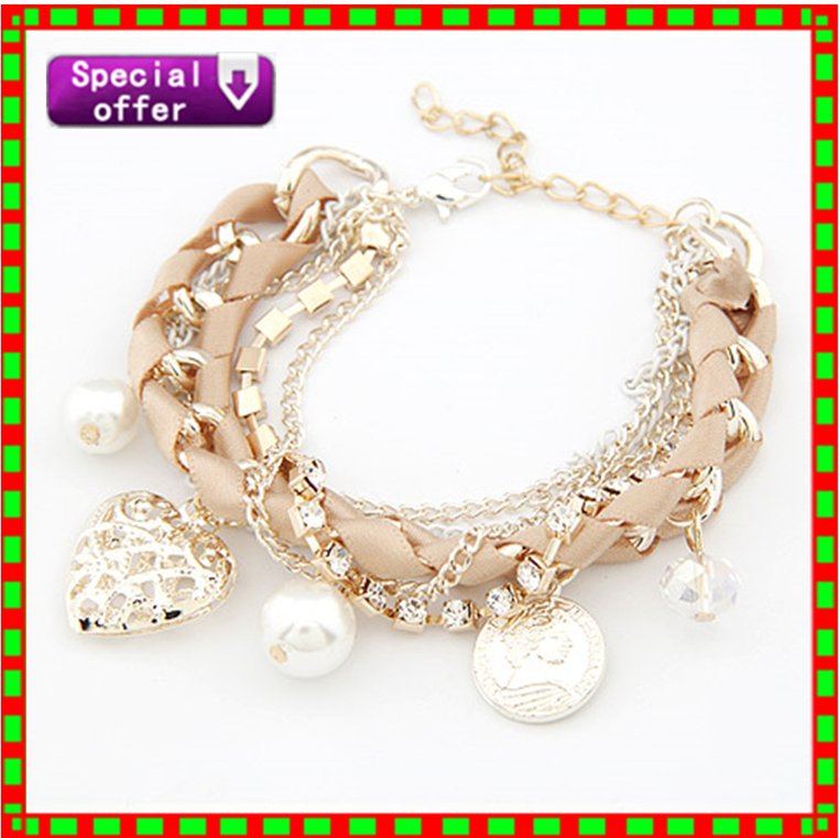 Pearl Crystal Fashion Love Heart Gold Charm Bracelets Women Pulseiras Femininas Pulseras Mujer Bijoux Bijuteria Men
