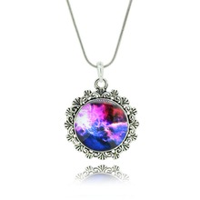 No Mini order Best Mix Lovely Color galaxy nebula space Antique silver Tone Alloy pendant necklace