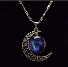 Fashion Jewelry Choker Necklace Glass Galaxy Pendant Silver Chain Moon Necklace Pendant 2014 AliExpress Sale drop
