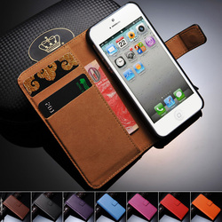 Genuine Leather Case for iphone 5 5g Wallet with Stand Flip cover black white Card Holder holster , Free Screen Protector !!(China (Mainland))