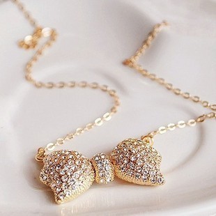 N114 vintage jewelry accessories fashion elegant full rhinestone butterfly bow necklaces for women accessories B2 2