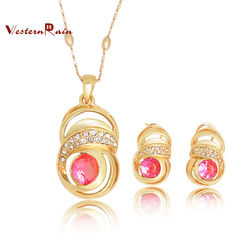 Free Shipping Hot selling Gold Plated Purple Rhinestone Pendant Fashion Costume Jewelry Set 631(China (Mainland))