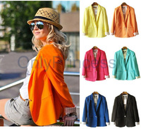 Fashion One Button Tops Womens Suit Candy Color Lined Striped Blazer Jacket Coat TS001