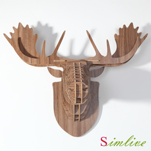 Wooden Moose Head Wall Decoration