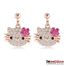 Lovely Cat Flower Stud Earring For Girls 18K Rose Gold Plate Austrian Crystals Kitten Earings With SWA Elements ITL-ES0098