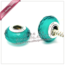 2pcs S925 sterling silver Green Fascinating Faceted Murano Glass Beads Fit European pandora Charm Bracelets necklaces