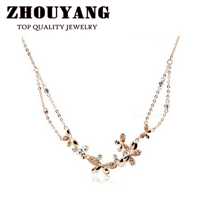 Top Quality ZYN038 Butterfly Love Flowers 18K Rose Gold Plated Pendant Necklace Jewelry Austrian Crystal Wholesale
