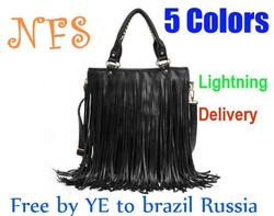 Punk Tassel Fringe Womens Fashion pu Leather handbag Shoulder Bag brown Women's Tote bag(China (Mainland))