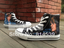 Justin Bieber High Top Black Canvas Shoes Fashion Hand Painted Casual Sneakers For Men Women